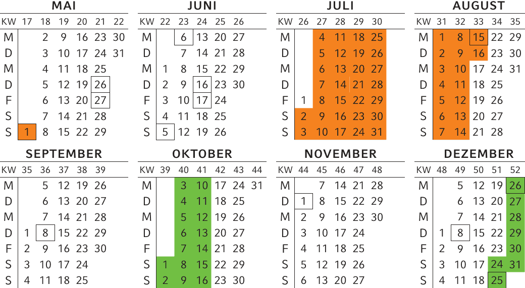 Ferienkalender  Vereinigung Liechtensteinische Waldorfschule